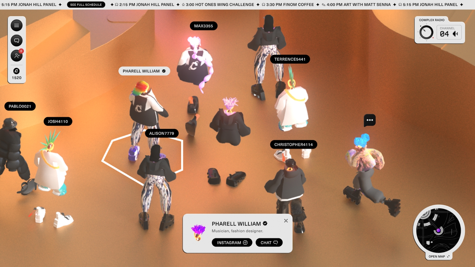 A group of avatars in ComplexLand chatting