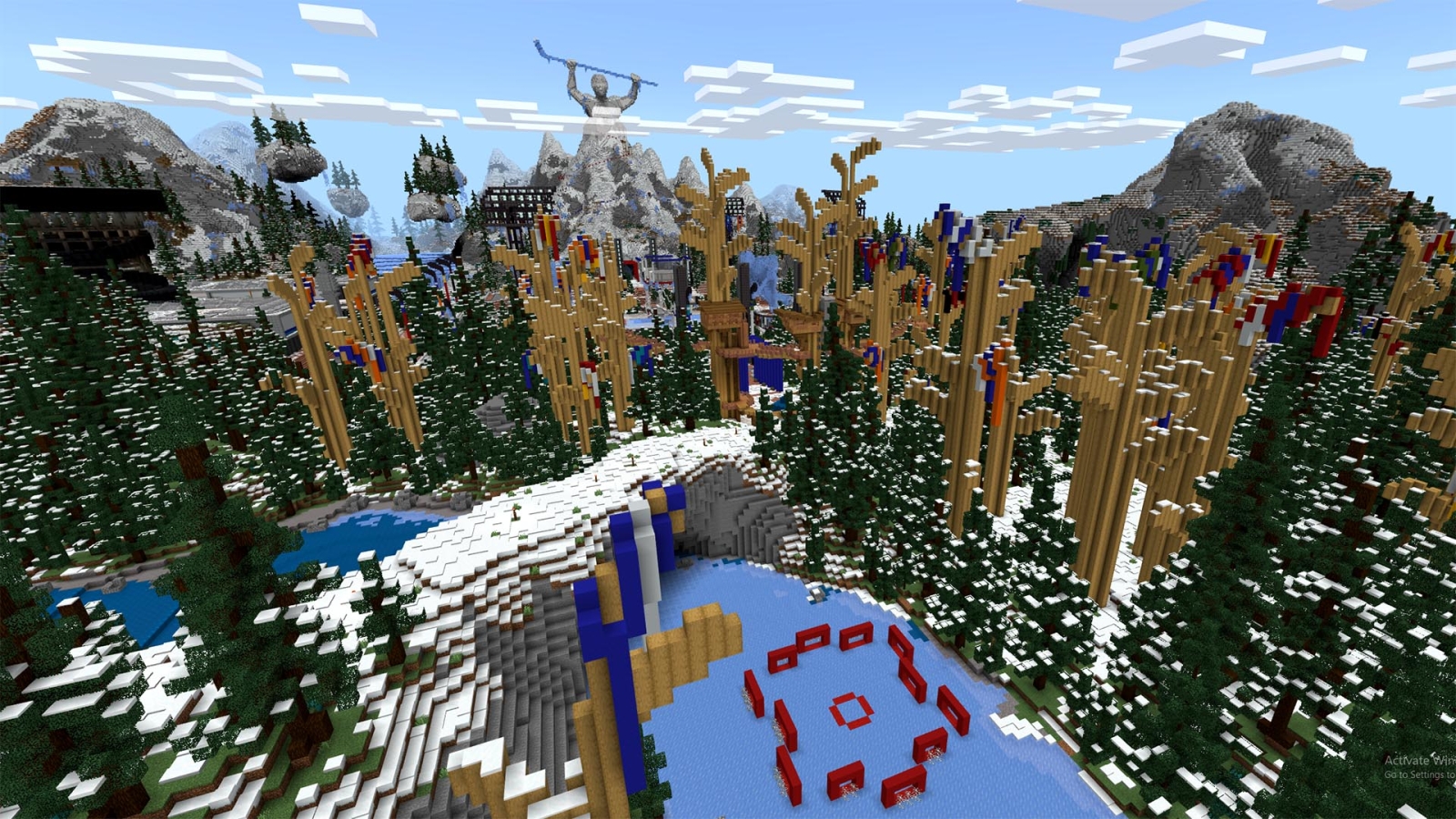 A overhead view of the shoot out mini game from hockeyland in minecraft