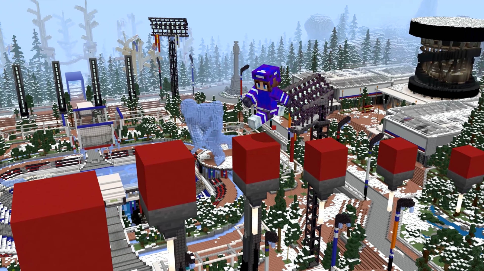 An avatar jumping from block to block in hockeyland