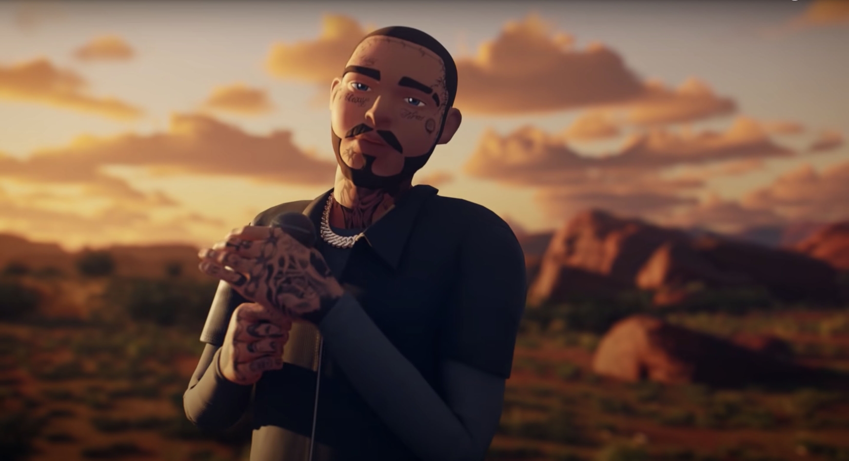 Post malone holding a mic singing