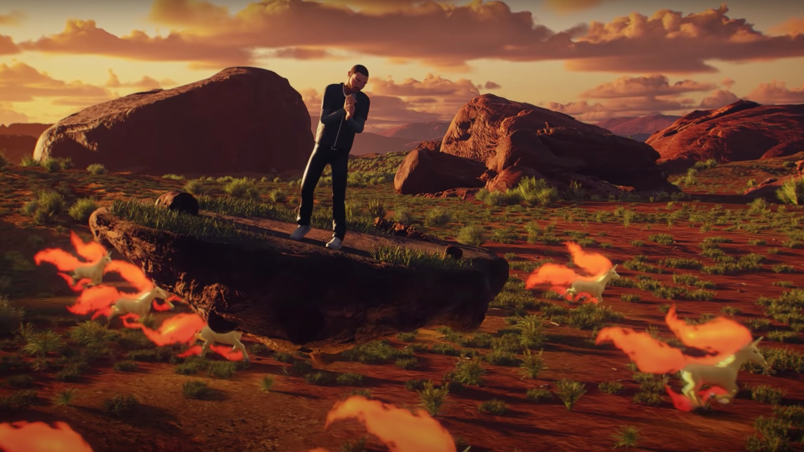 Post malone singing with pokemon running around him