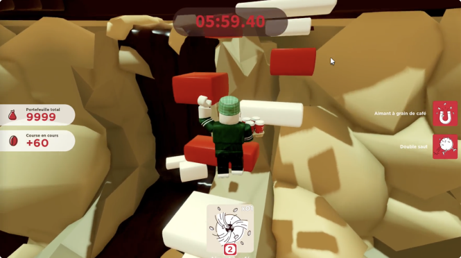 A roblox character jumping from donut to donut
