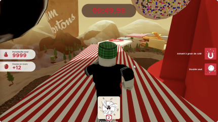 A person running down a stripped slide in the tim hortons roblox experience