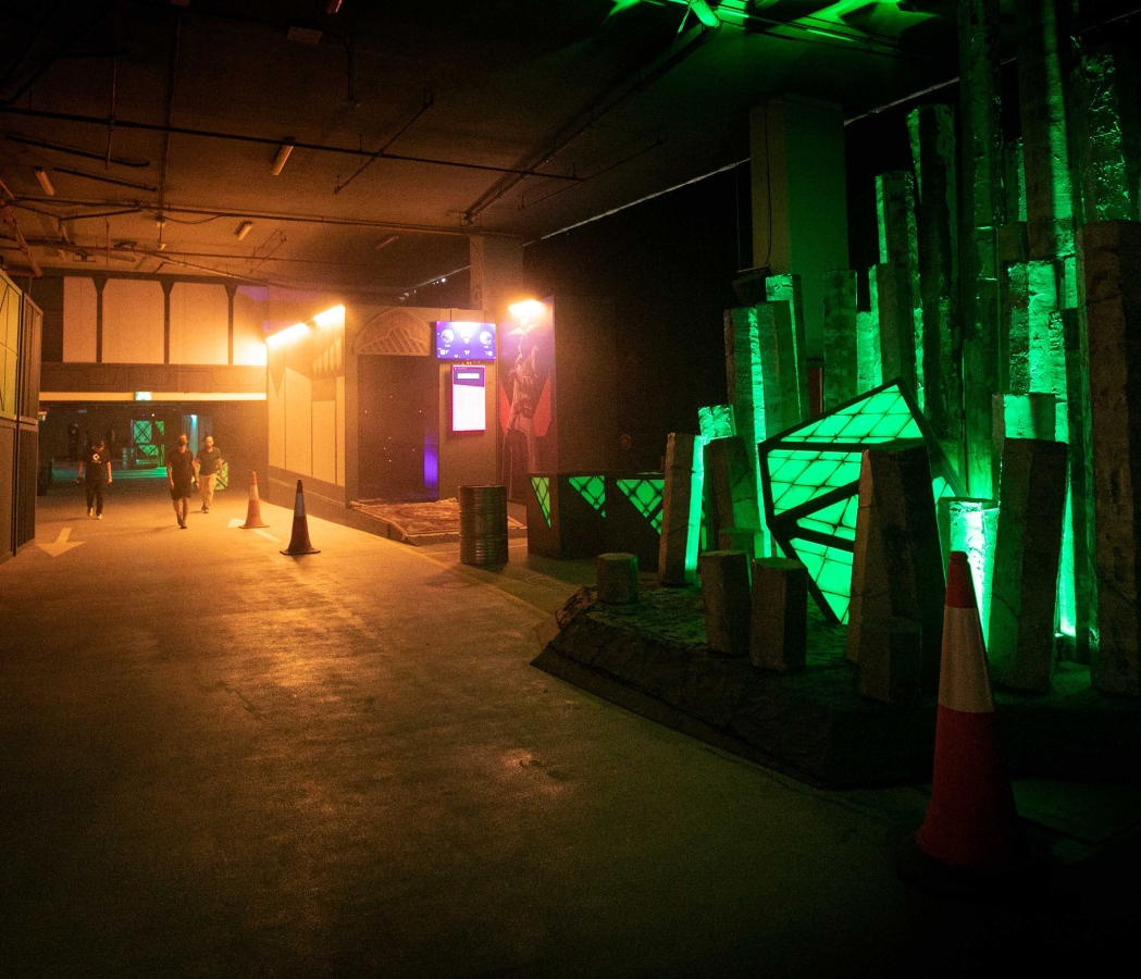 Green lights showcase the Valorant obstacle course design