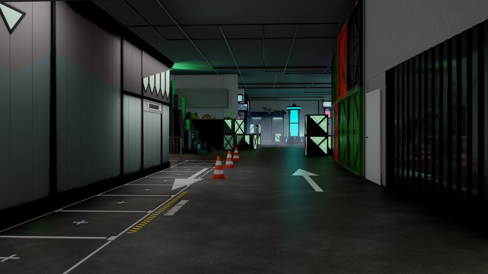 The experience floor showing directions and pieces of the Valorant exhibit