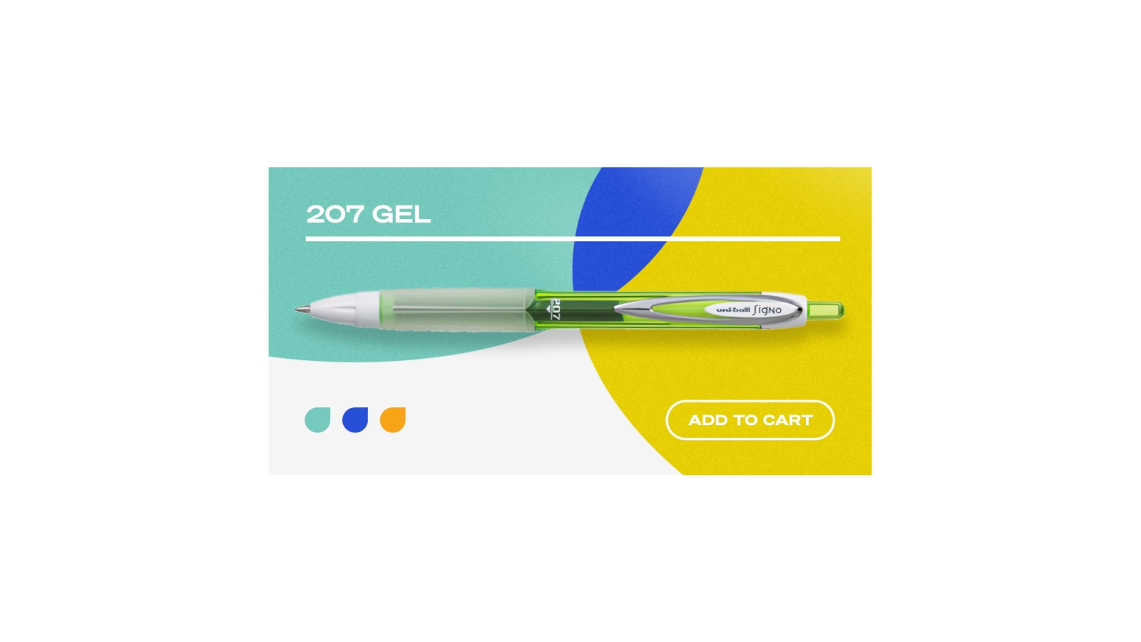 uniball pen showing the gel colors of black, red, and blue