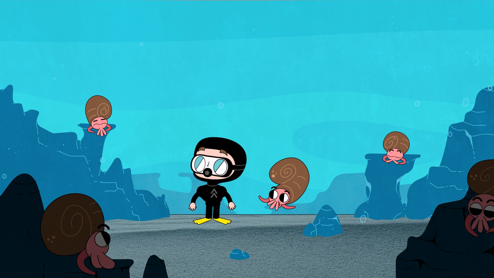 Illustration of the hero figure Zack Efron in an under water setting. Wearing a scuba outfit.