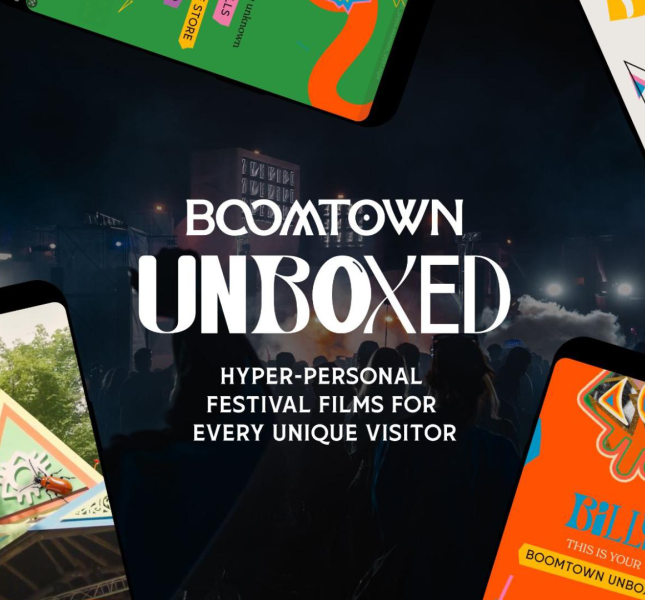 Boomtown Unboxed logo with a bunch of animated application screens around it