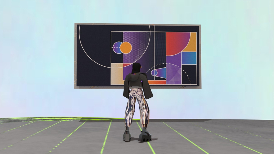 An avatar staring at a painting NFT